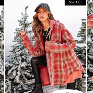 Vici Portland Plaid Waffle Contrast Pocketed Hooded Jacket